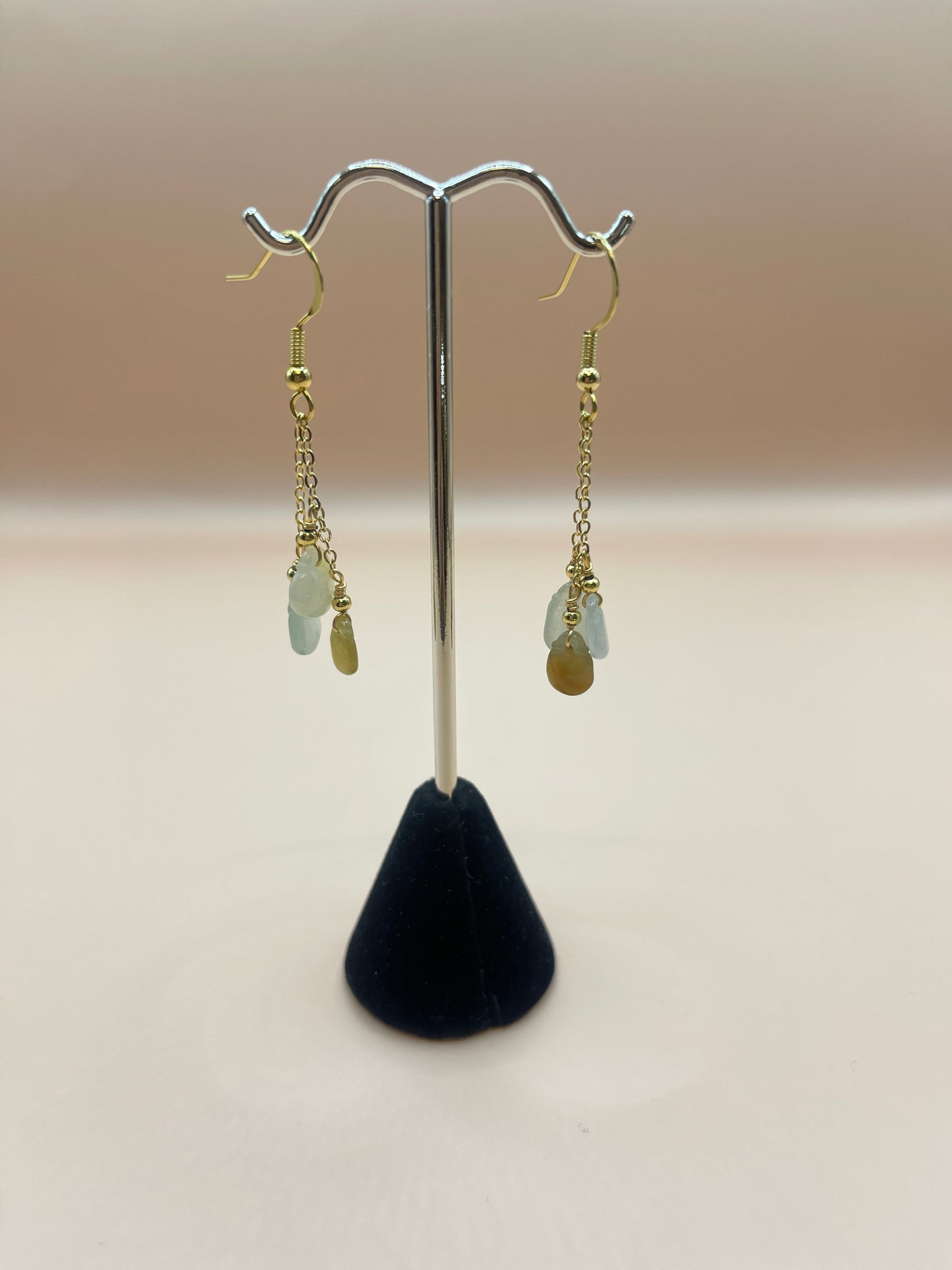 14k multiple color jade long earrings
