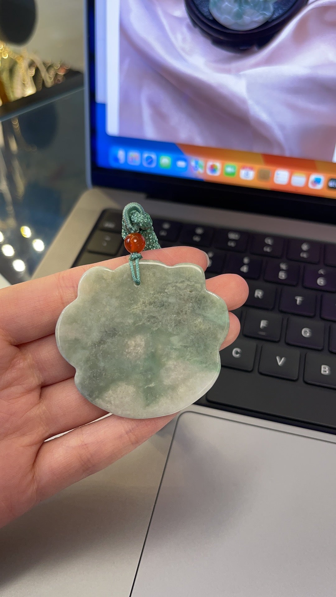 Deer,Lotus and Peace Lock Jade Pendant