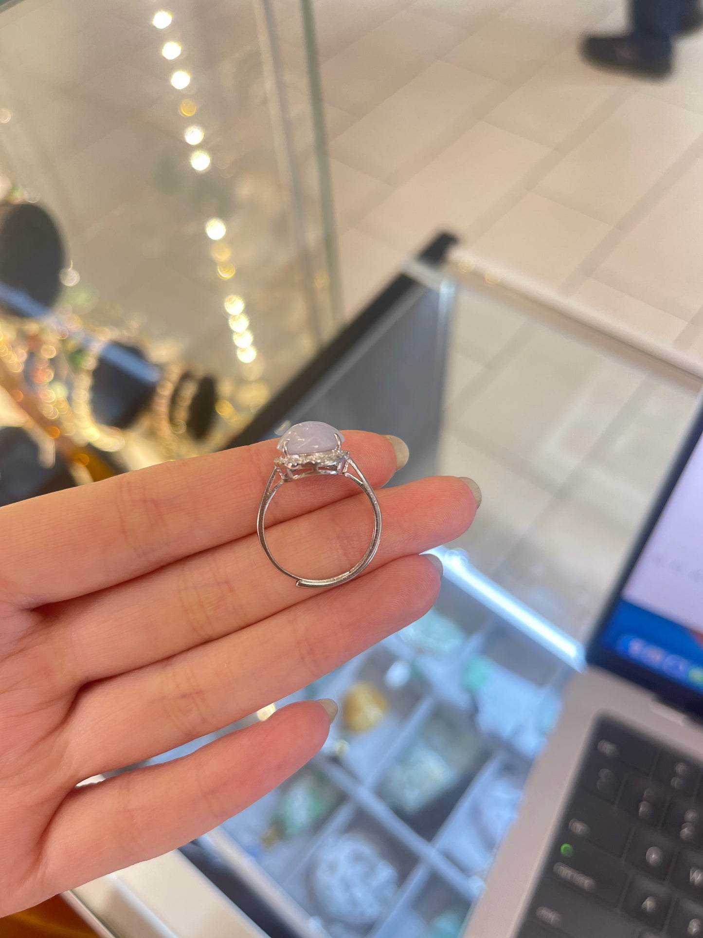 Lavender Jade &Sterling Ring