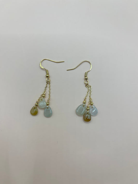 14k multiple color jade long earrings
