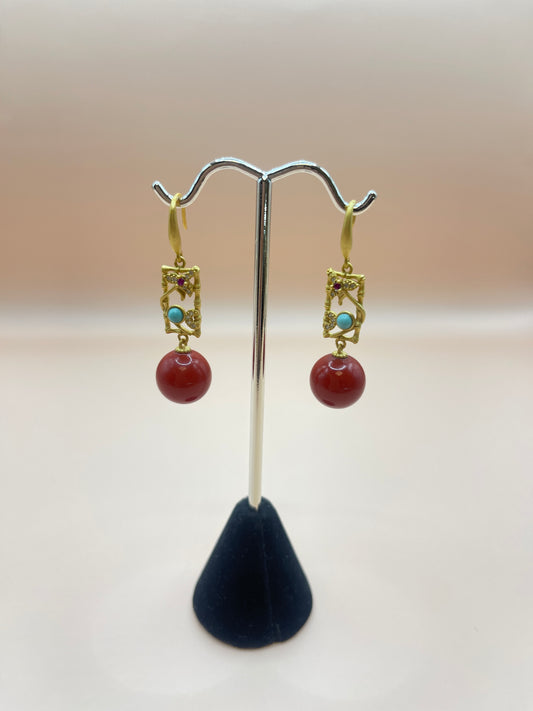 Cinnabar and sterling earrings