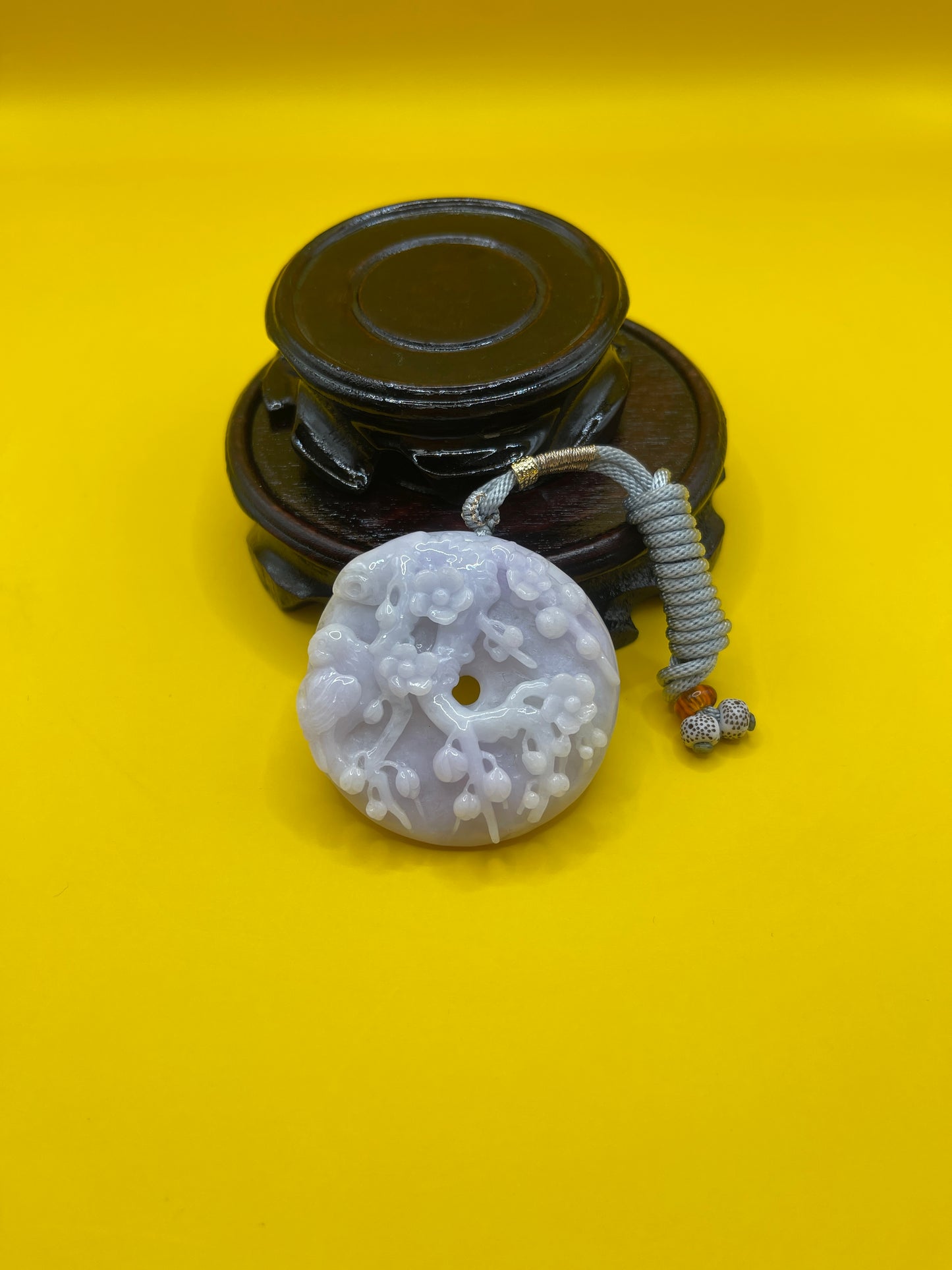 Plum Blossom and Magpie Lavender Jade Lucky Pendant