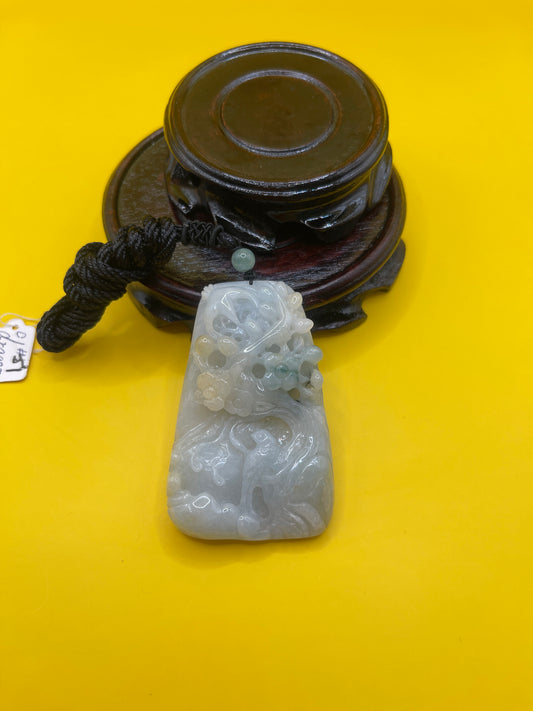 Plum Blossom and Magpie Jade Lucky Pendant--Large