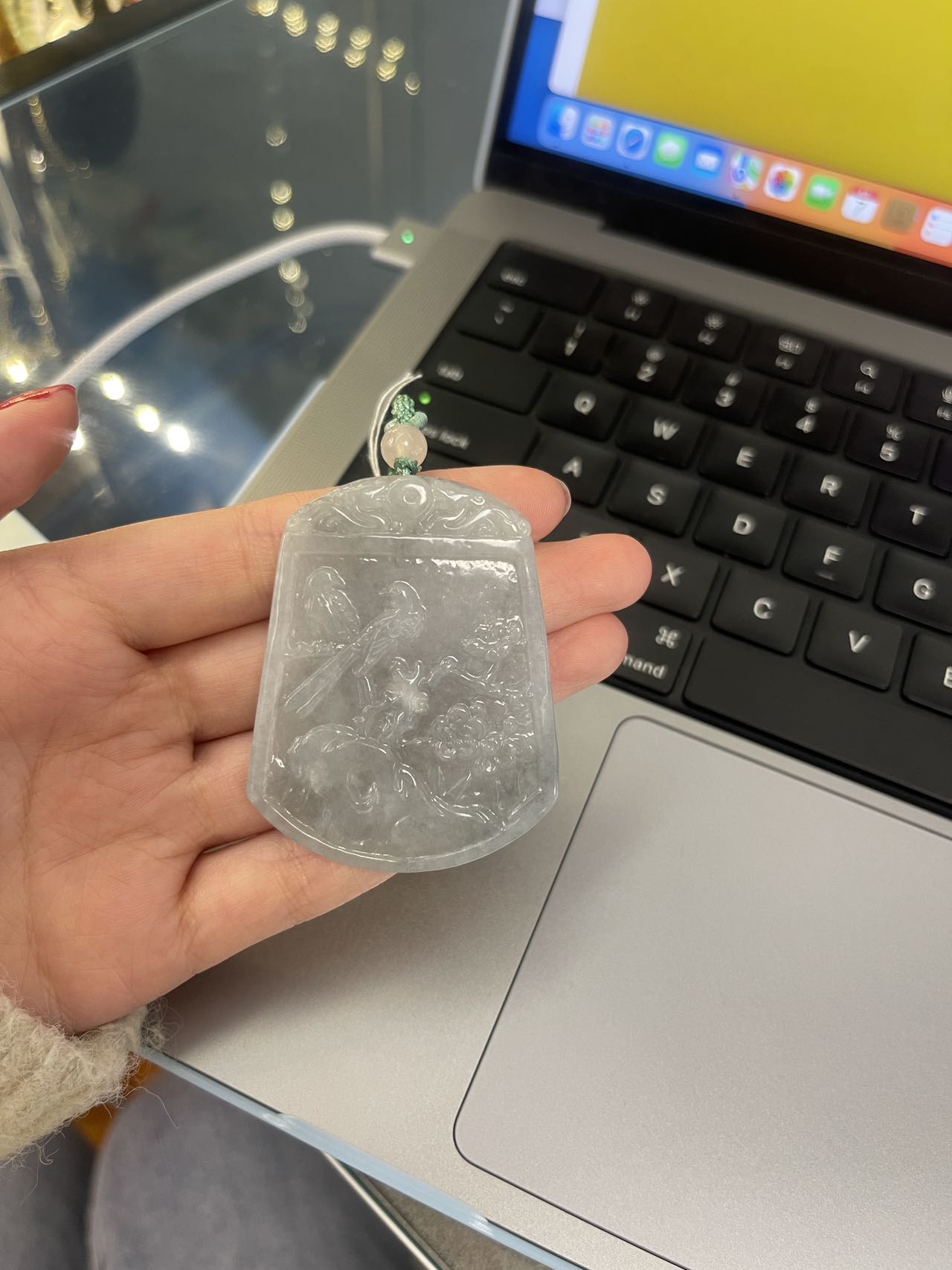 Plum Blossom and Magpie Jade Lucky Pendant