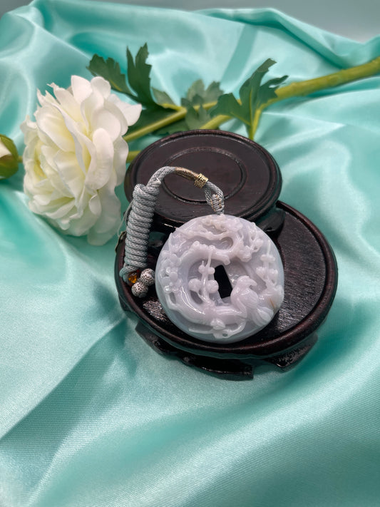 Plum Blossom and Magpie White Jade Lucky Pendant