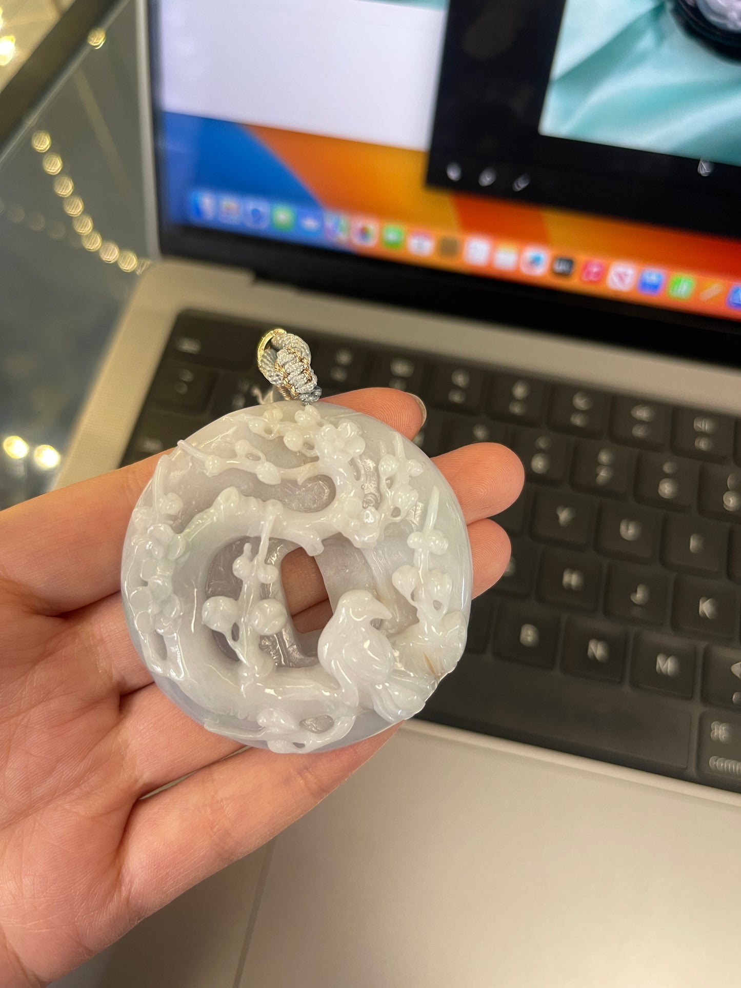 Plum Blossom and Magpie White Jade Lucky Pendant