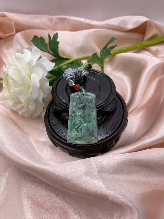 Phoenix and Peonies Bloom Jade Pendant