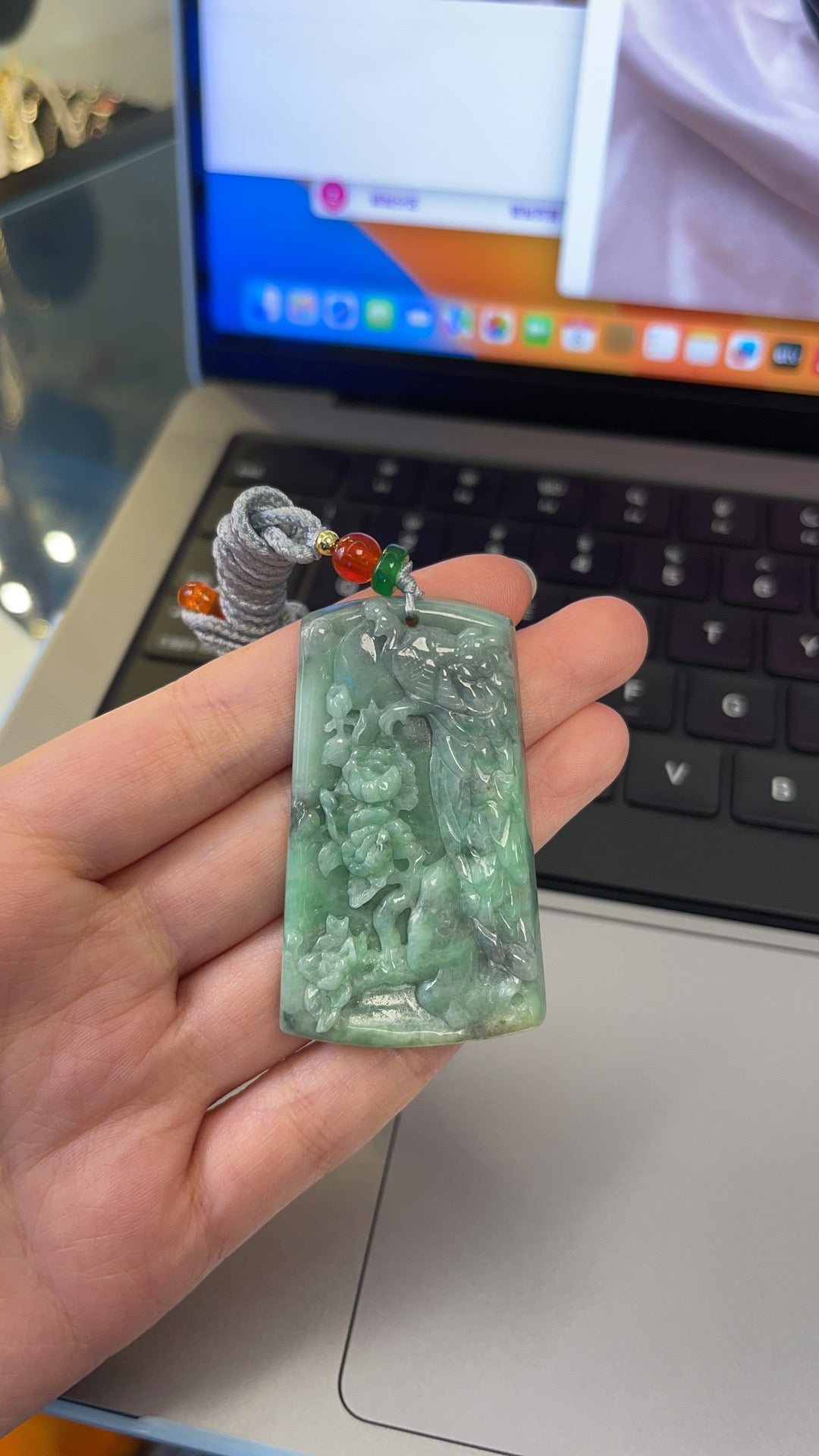 Phoenix and Peonies Bloom Jade Pendant