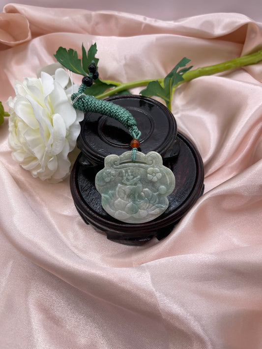 Deer,Lotus and Peace Lock Jade Pendant