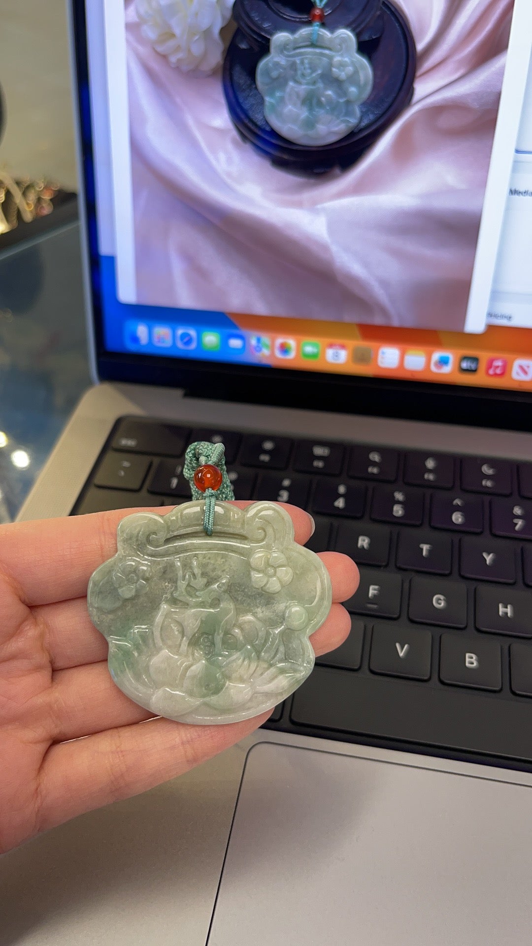 Deer,Lotus and Peace Lock Jade Pendant