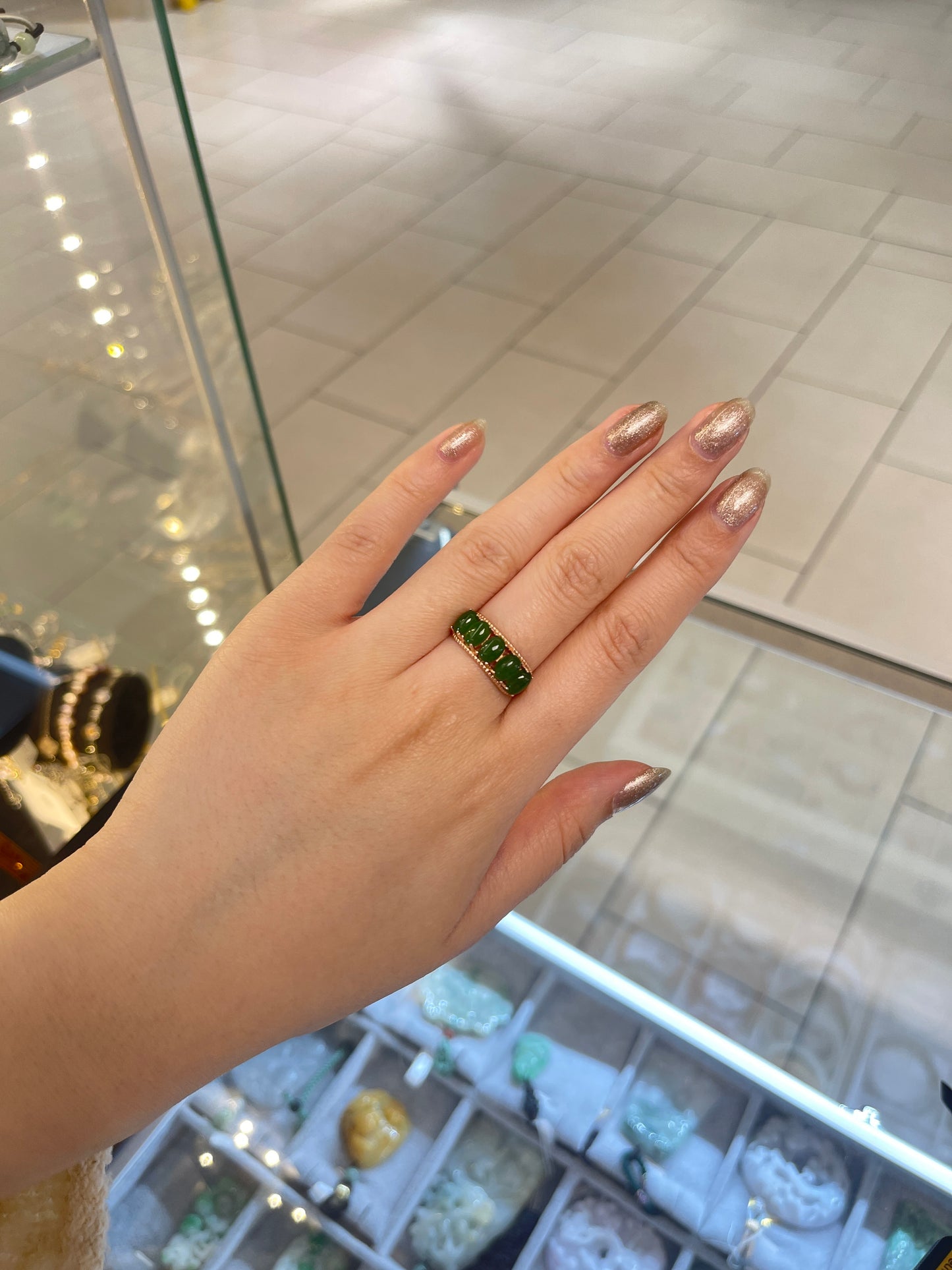 Russia jade and sterling ring