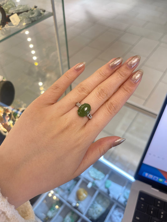 Nephrite Jade &Sterling Ring