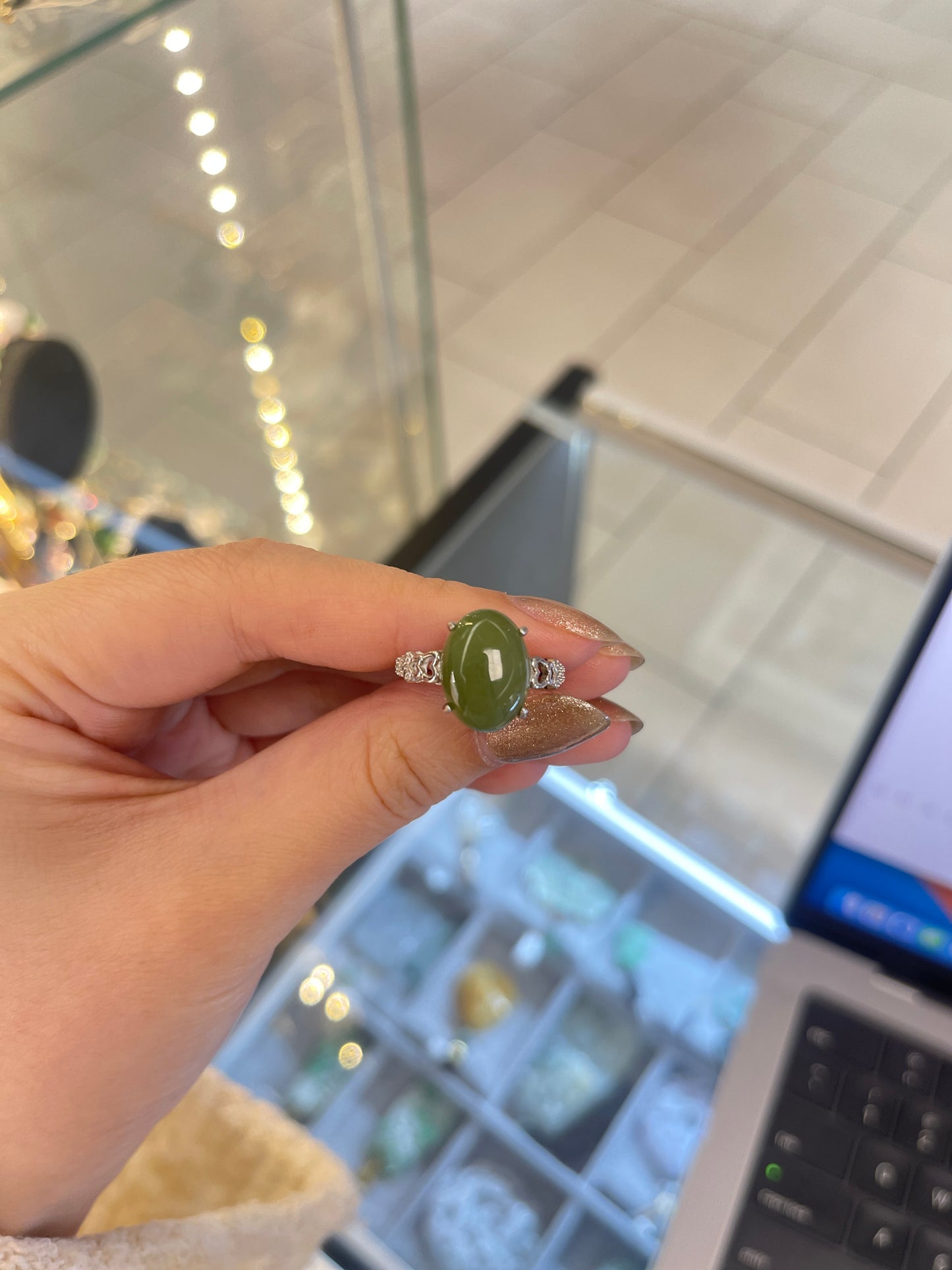 Nephrite Jade &Sterling Ring