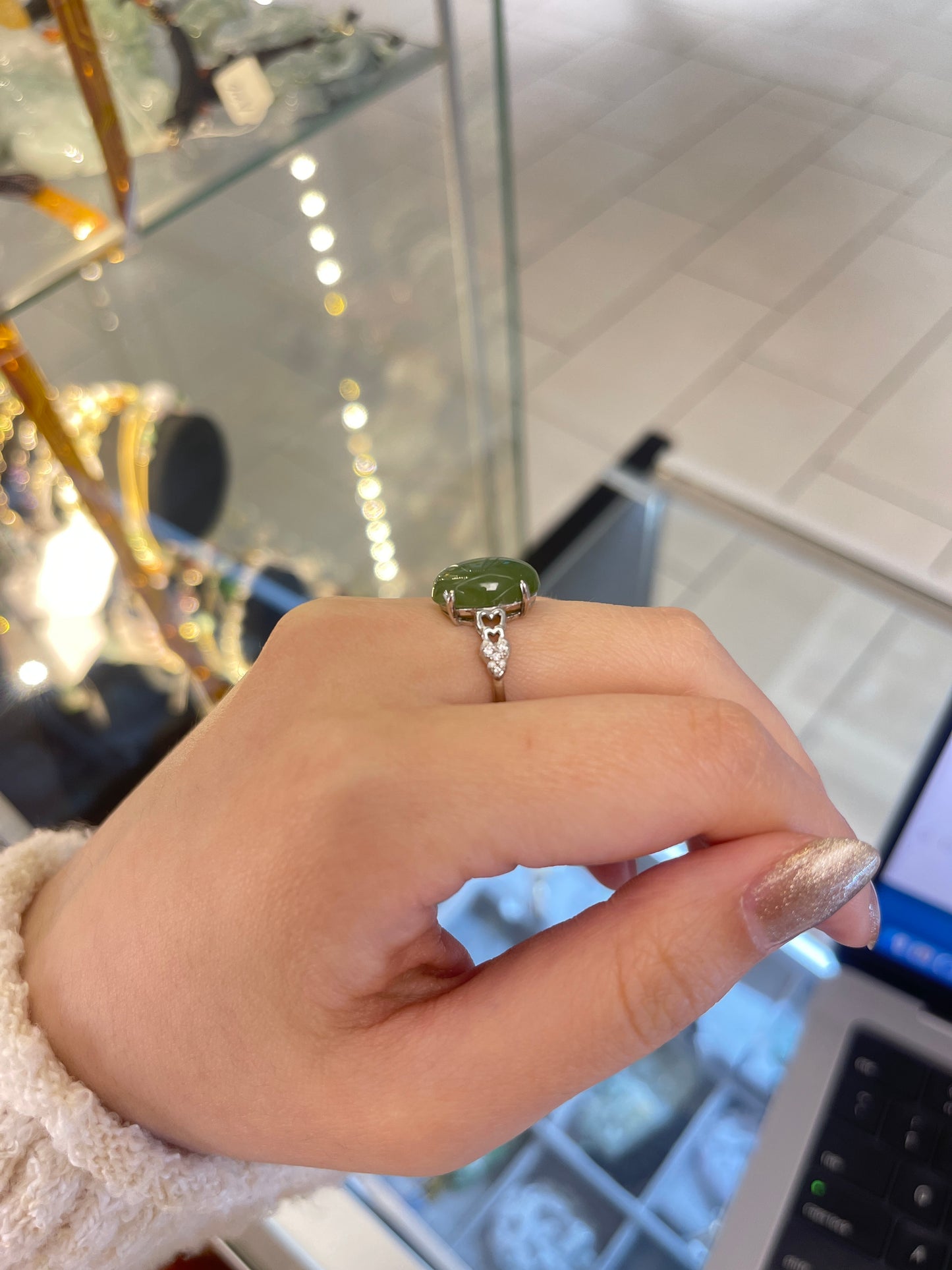 Nephrite Jade &Sterling Ring
