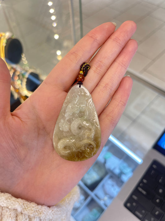 Yellow Jadeite Dragon Pendant