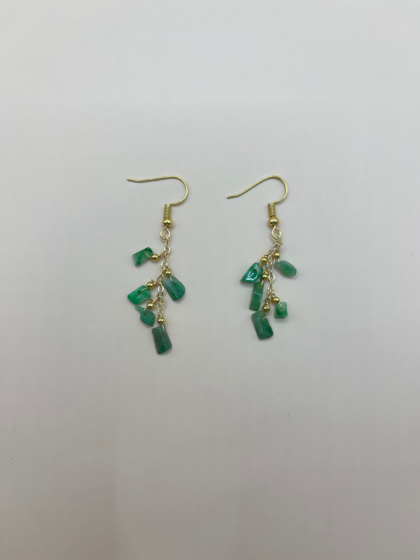 14k green jade long earrings