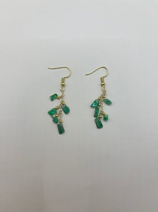 14k green jade long earrings